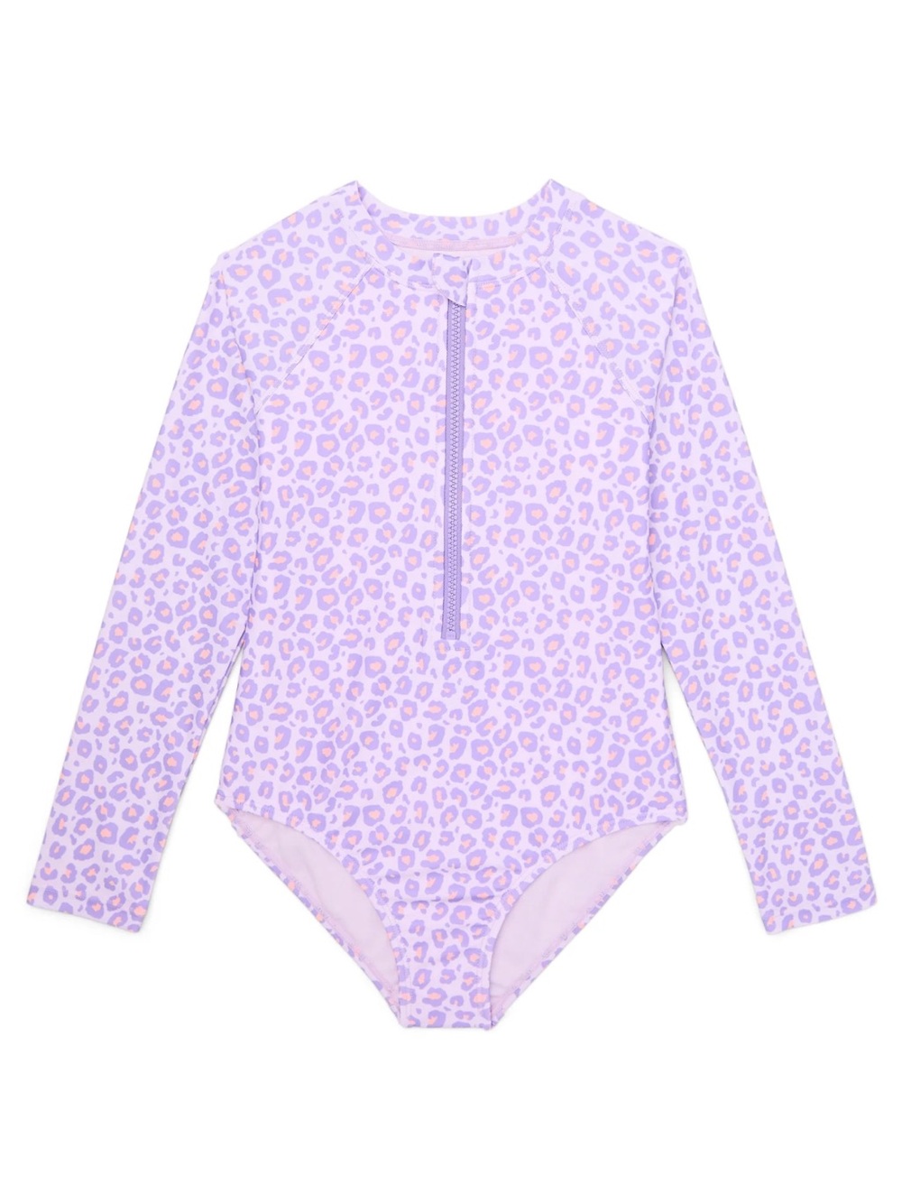 Wonder Nation Girls Long Sleeve Zip-Up Rash Guard One-Piece Swimsuit